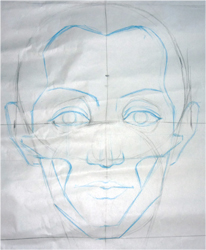 Anatomie van het hoofd, voorkant. Tekenles.