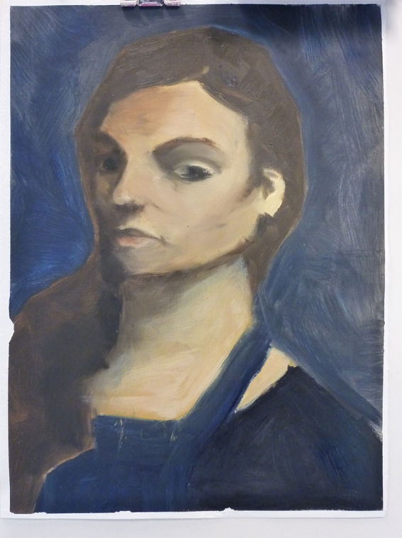 Excercise in self portraiture painting in oilpaint:two sessions.