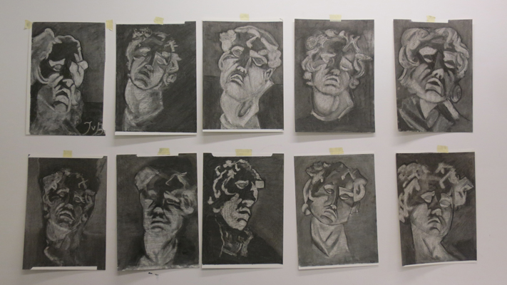 Charcoal studies of a cast (Barberini Faun) ||  Houtskool studies naar een gipsen beeld (Barberini Faun)