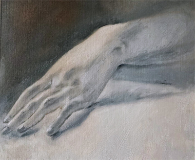 Oilpainting study after a cast of a hand || Olieverfstudie naar een gipsenbeeld van een hand