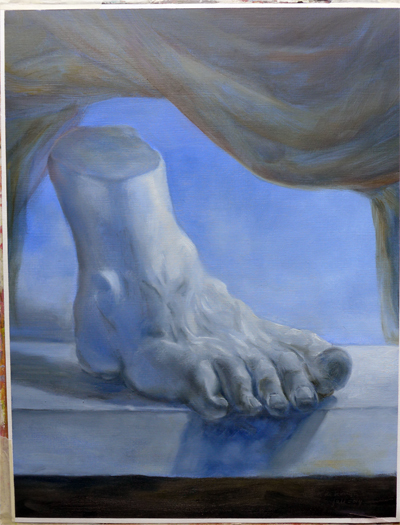Oilpainting study after a plaster cast of a foot || Olieverfstudie van een gipsenmodel van een voet