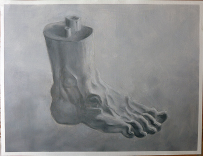 Oilpainting study after a cast of a foot || Olieverf studie naar een gipsenbeeld van een voet
