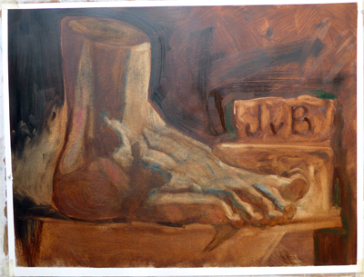 Oilpainting study of a cast of a foot || Olieverfstudie naar een gipsen model van een voet