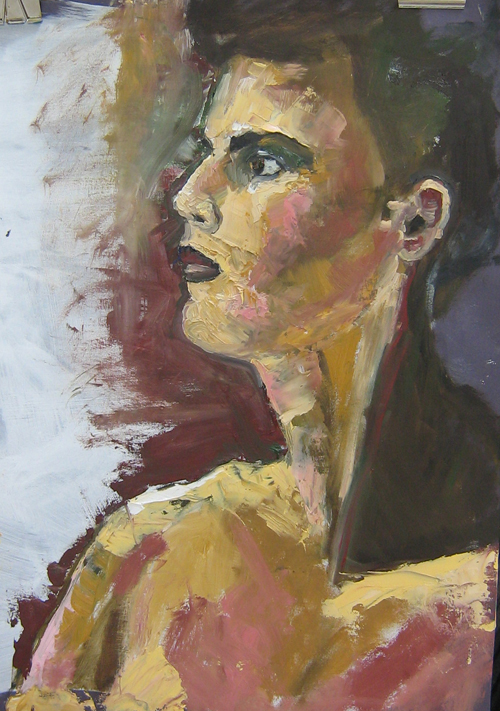 Oilpaint study made by Gideon in two sessions on April 14 and 16 in the direct painting methode. Model Joost in cooperation with visagist/ stylist Frank Waterberg. Olieverfstudie in twee sessies door Gideon in alla prima techniek. Model Joost in samenwerking met visagist en stylist Frank Waterberg.