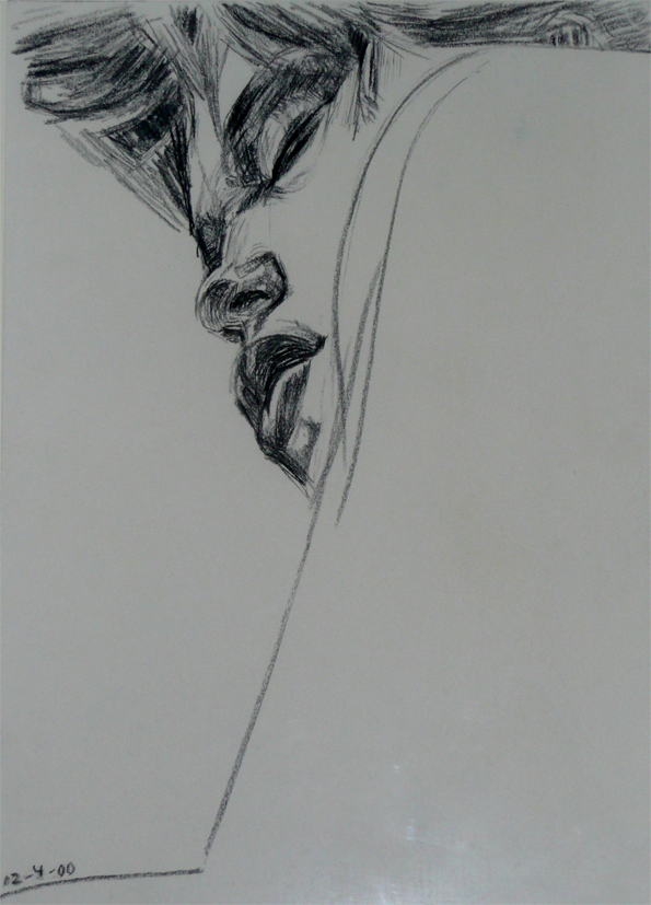 Portrait drawing by Peter Eurlings, size A4, year 2000, charcoal on paper.
