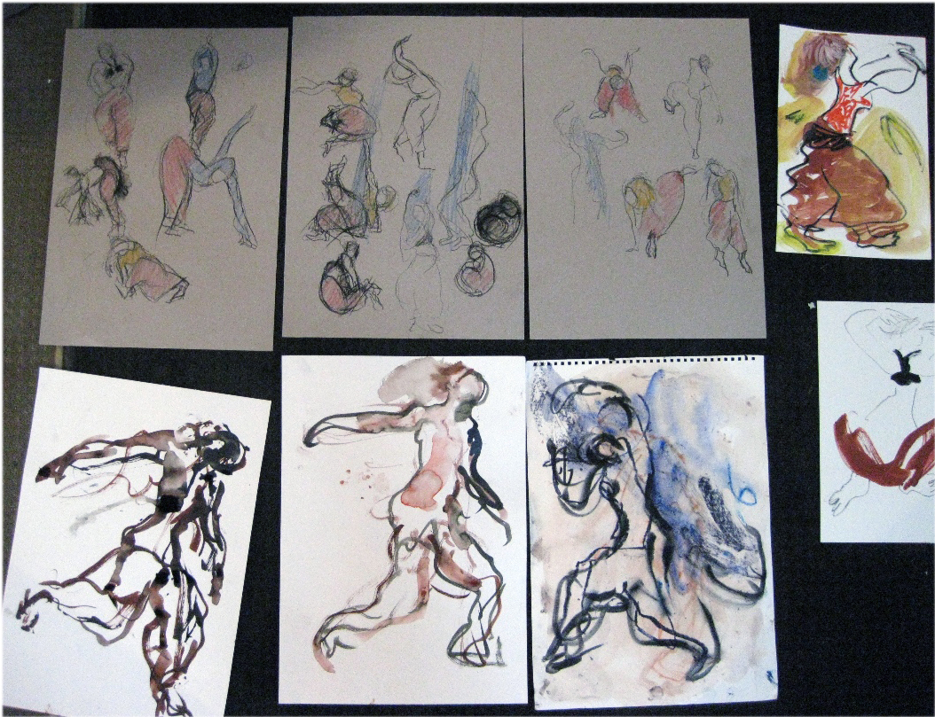 Tekenen en schilderen naar hedendaagse dans/ Drawing and painting after contemporary dance.