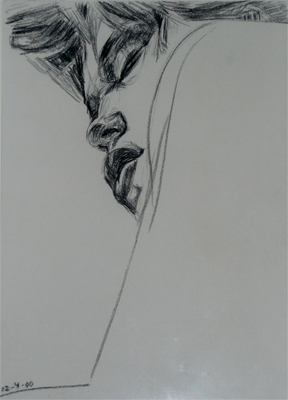 Peter Eurlings, houtskool tekening, portret (slapend), 42cmx30cm, 12 april 2000