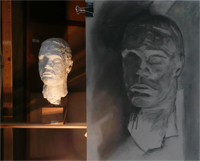 Licht donker studie van een gipsen hoofd in houtskool op grijs papier 16-10-2009