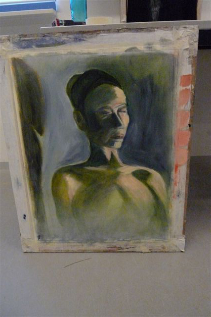 Portraiture in two sessions with a green underpainting.