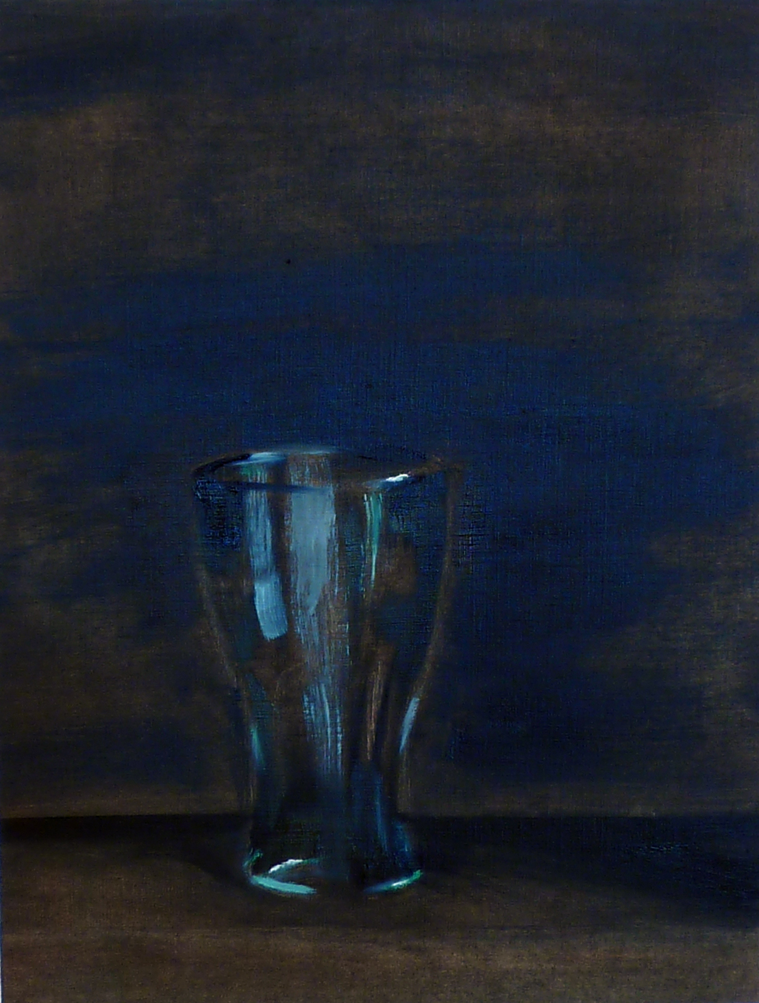 Painting in oils of an empty glass in a black box: painted in three sessions.